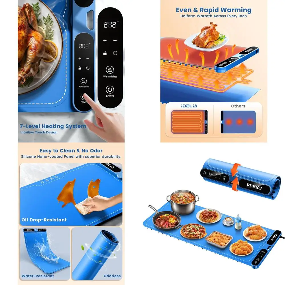 Портативный силиконовый электрический грелочный коврик с 7 режимами нагрева и 8-часовым таймером для фуршета, дома, путешествий (31,5x15, синий)
Портативный силиконовый электрический грелочный коврик с 7 режимами нагрева и 8-часовым таймером для фуршета, дома, путешествий (31,5x15, синий)