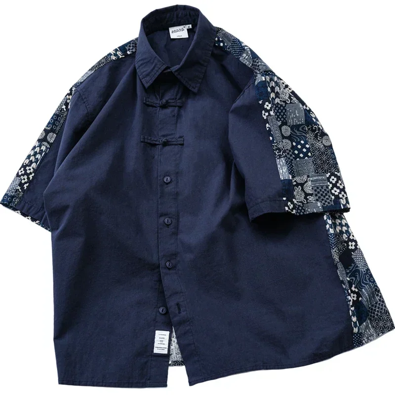 Chinese Buckle Ethnic Style Front and Back Patchwork Shirt Loose Retro Men's Summer Cotton Linen Short Sleeved
Chinese Buckle Ethnic Style Front and Back Patchwork Shirt Loose Retro Men's Summer Cotton Linen Short Sleeved