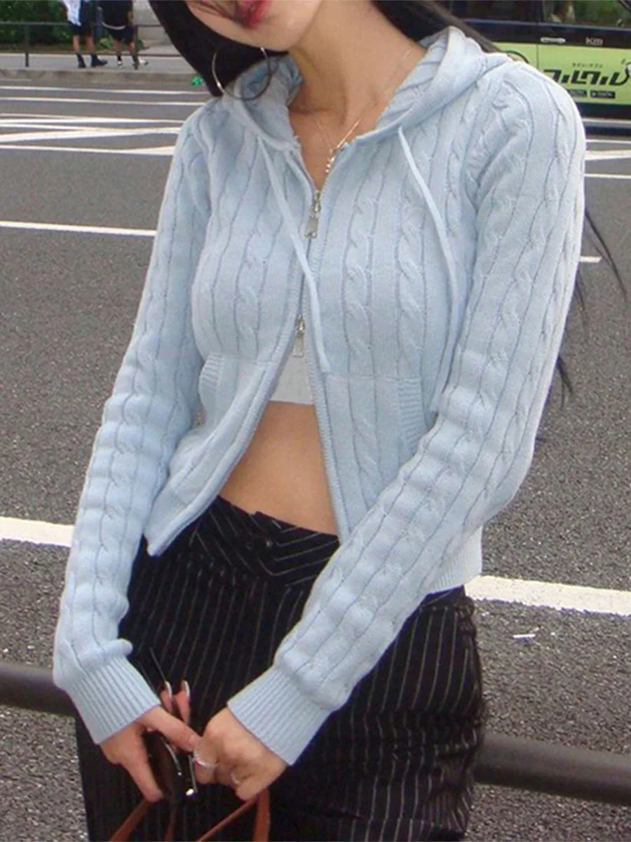 Women's Zip Up Knitted Sweaters Cardigan Autumn Spring Hooded Hoodies Long Sleeve Solid Color Cable Knit Slim Sweatshirts Tops
Women's Zip Up Knitted Sweaters Cardigan Autumn Spring Hooded Hoodies Long Sleeve Solid Color Cable Knit Slim Sweatshirts Tops