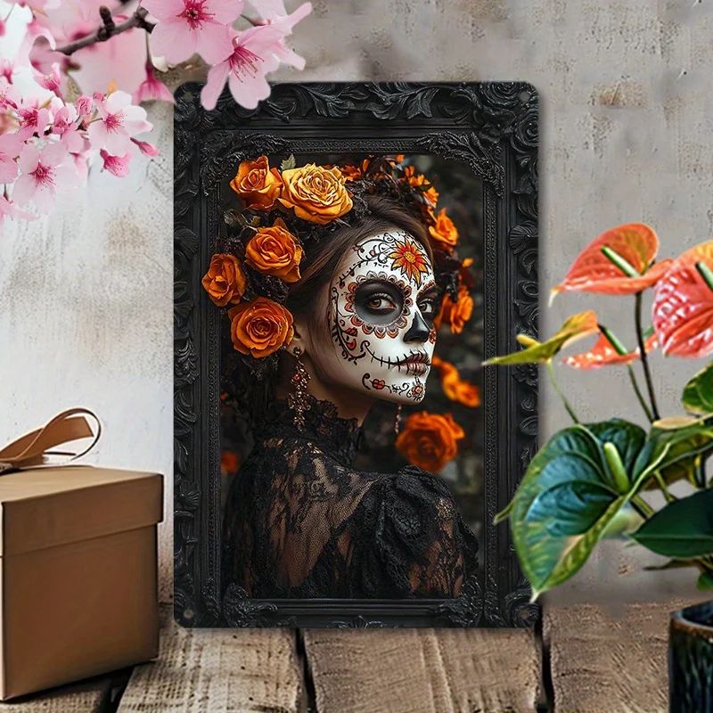 Aluminum Sugar Skull Wall Art, Metal Tin Sign Plaque for Bedroom, Conference Hall, Outdoor Decoration, Decorative Wall Poster
Aluminum Sugar Skull Wall Art, Metal Tin Sign Plaque for Bedroom, Conference Hall, Outdoor Decoration, Decorative Wall Poster