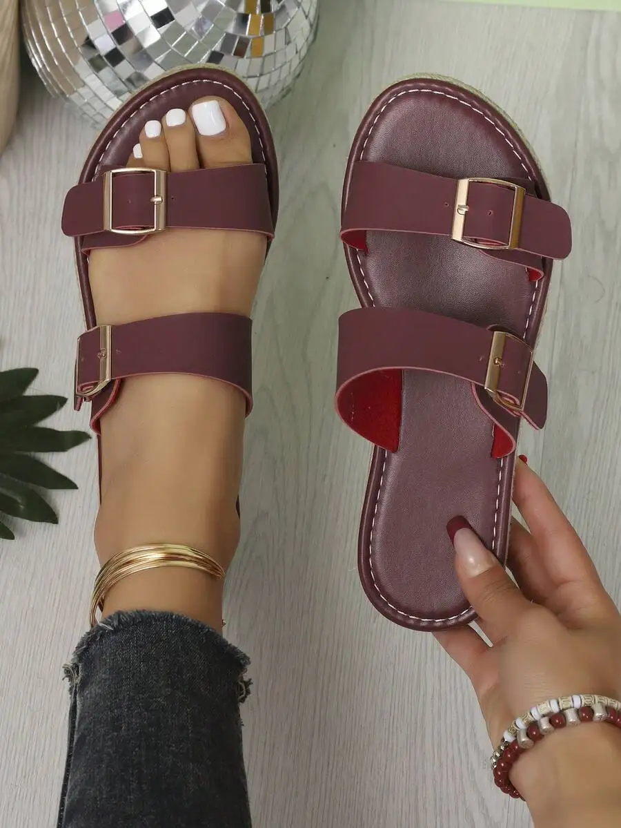 Womens Buckle Strap Flat Sandals With Braided Sole Casual Vacation Shoes
Womens Buckle Strap Flat Sandals With Braided Sole Casual Vacation Shoes