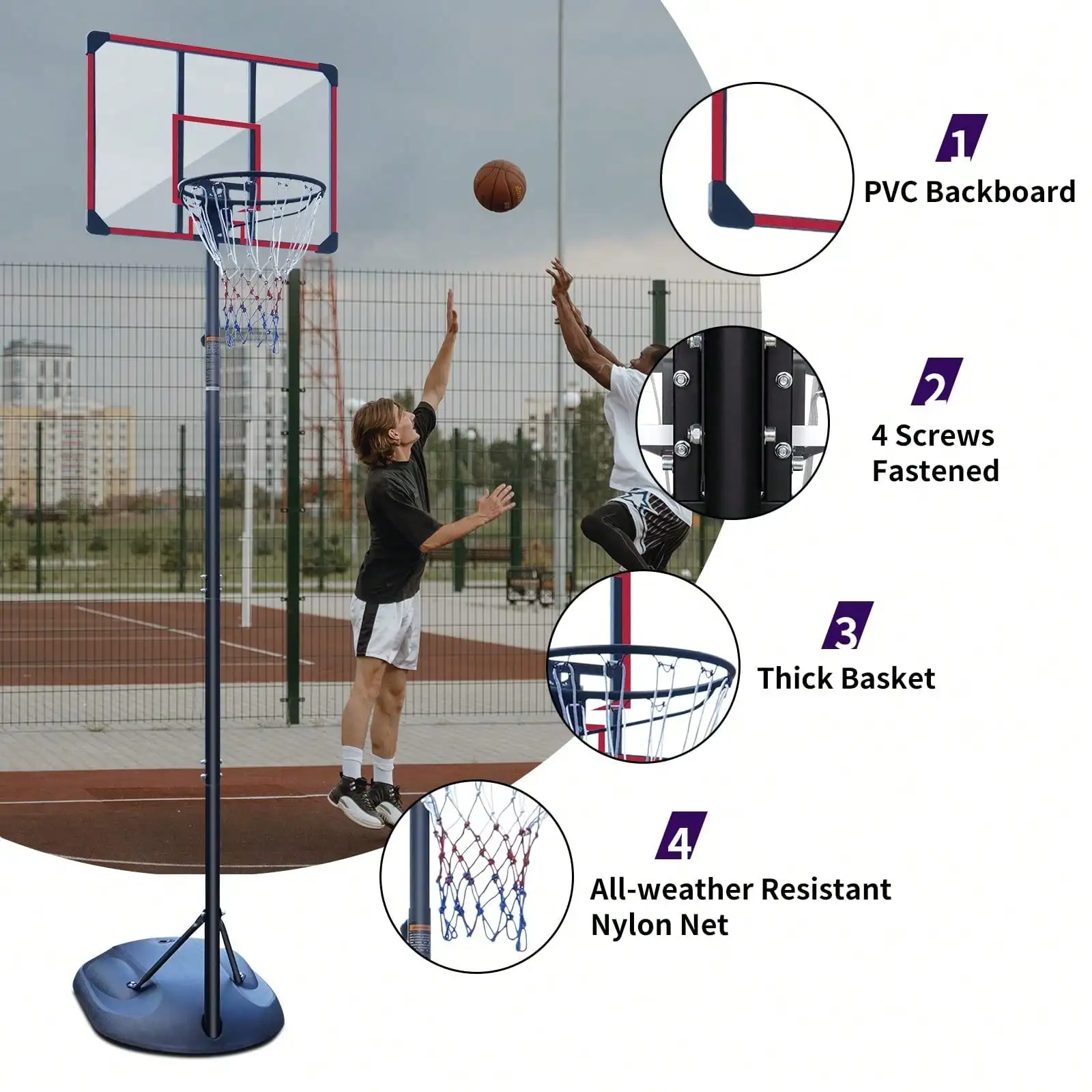 Adjustable Height Portable Basketball Hoop Stand Max 9.2ft Height Equipped With 32 Inch Thick Reinforced Backboard Flexible Rolling Wheel Base Stable Anti Shake Structure Easy Move And Place Ideal Sports Gear For Indoor Outdoor Shooting Training Daily
Adjustable Height Portable Basketball Hoop Stand Max 9.2ft Height Equipped With 32 Inch Thick Reinforced Backboard Flexible Rolling Wheel Base Stable Anti Shake Structure Easy Move And Place Ideal Sports Gear For Indoor Outdoor Shooting Training Daily