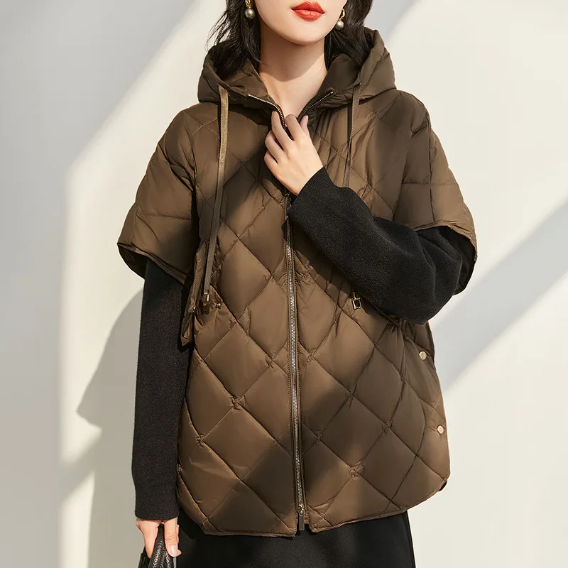 Women White Duck Down Puffer Vest 2025 Winter Oversized Hooded Diamond Quilted Coat
Women White Duck Down Puffer Vest 2025 Winter Oversized Hooded Diamond Quilted Coat