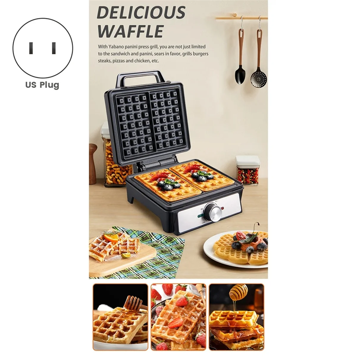 ABYA WaffleMaker с одной пластиной, двуххлебопечка, двухсторонний нагрев, антипригарный дизайн, подходит для семейного ресторана (США)
ABYA WaffleMaker с одной пластиной, двуххлебопечка, двухсторонний нагрев, антипригарный дизайн, подходит для семейного ресторана (США)