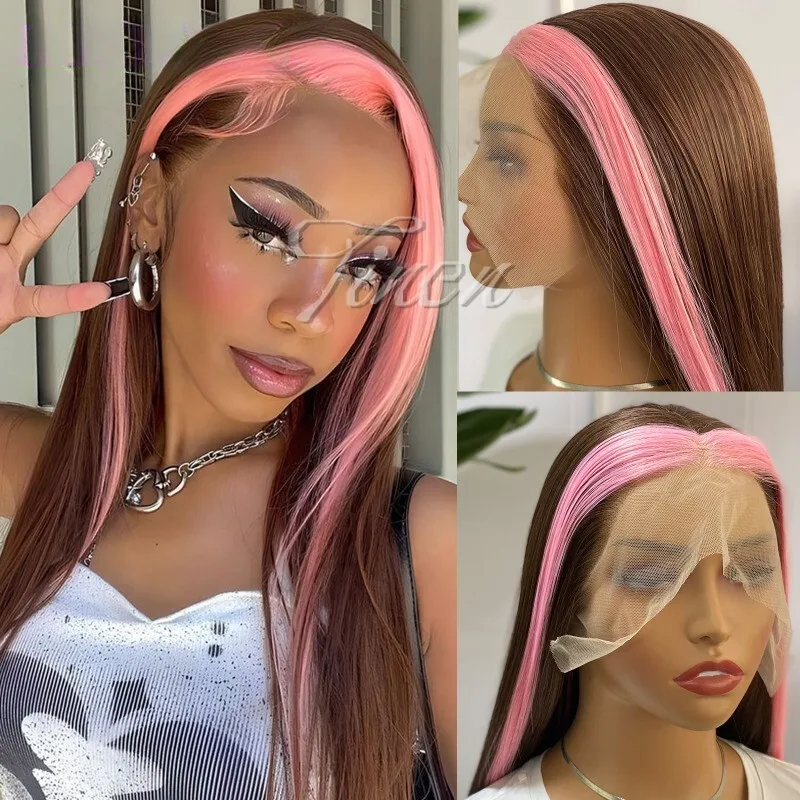 Pink Highlights Brown Long Silky Straight Lace Front Wig Synthetic Lace Wig
Pink Highlights Brown Long Silky Straight Lace Front Wig Synthetic Lace Wig