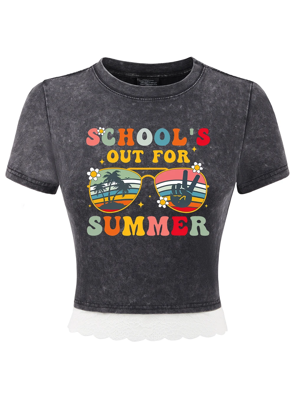 School'S Out For Summer Хлопковая стираная футболка с принтом Женская повседневная укороченная футболка с кружевным подолом Y2K и круглым вырезом Топы обычного кроя Сексуальная одежда
School'S Out For Summer Хлопковая стираная футболка с принтом Женская повседневная укороченная футболка с кружевным подолом Y2K и круглым вырезом Топы обычного кроя Сексуальная одежда
