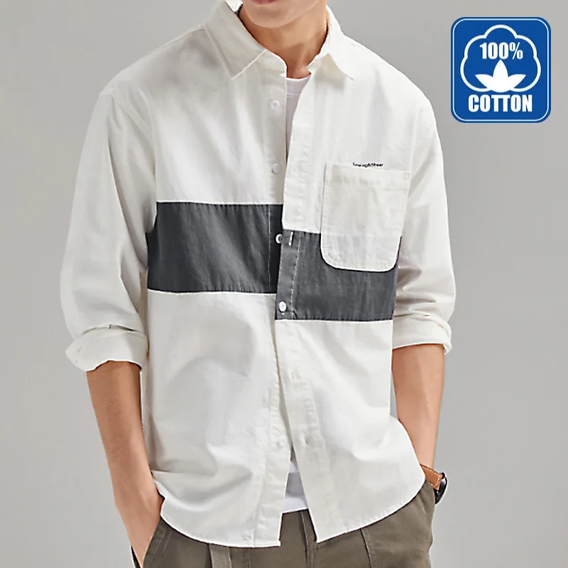 Fashion Patchwork Men Shirt Loose Cotton Long Sleeve Vintage Safari Style Autumn Winter New2022
Fashion Patchwork Men Shirt Loose Cotton Long Sleeve Vintage Safari Style Autumn Winter New2022