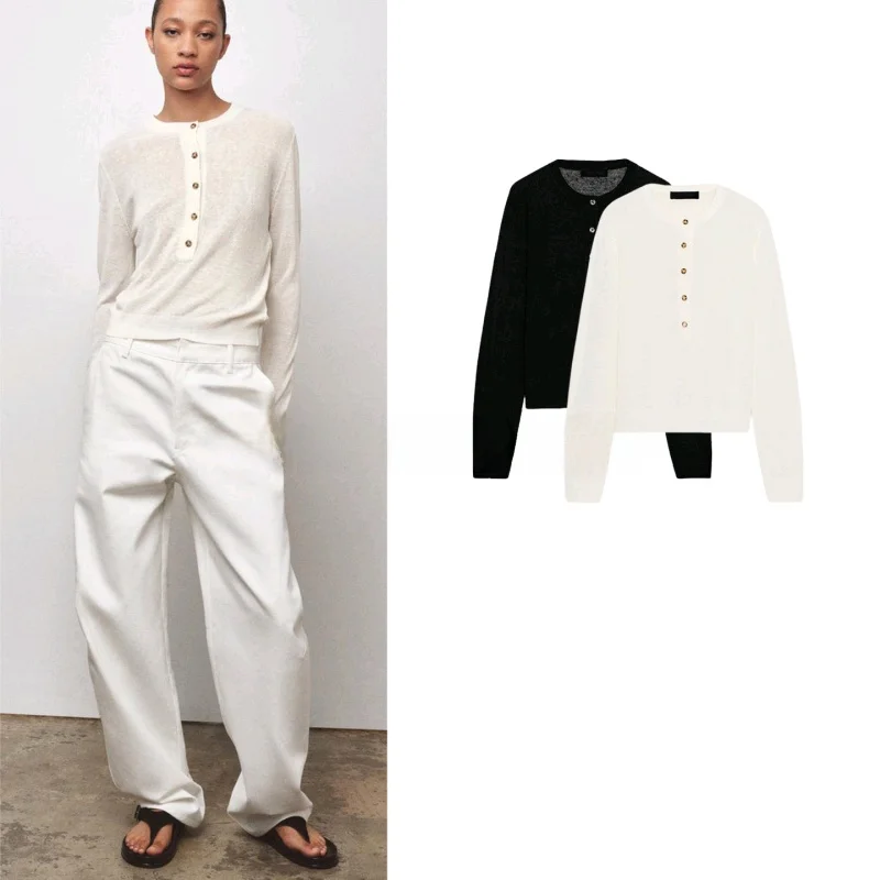 Spring New Arrival Women's Knitwear Shirt Simple Button Design Long Sleeve round Neck Pullover Top Casual Commute Style
Spring New Arrival Women's Knitwear Shirt Simple Button Design Long Sleeve round Neck Pullover Top Casual Commute Style