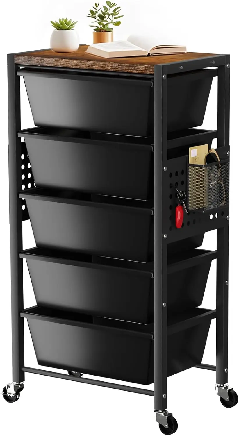 5-Drawer Rolling Cart with Wood Top, Metal Frame & Pegboards, Mobile Storage for Office, Craft, Classroom
5-Drawer Rolling Cart with Wood Top, Metal Frame & Pegboards, Mobile Storage for Office, Craft, Classroom