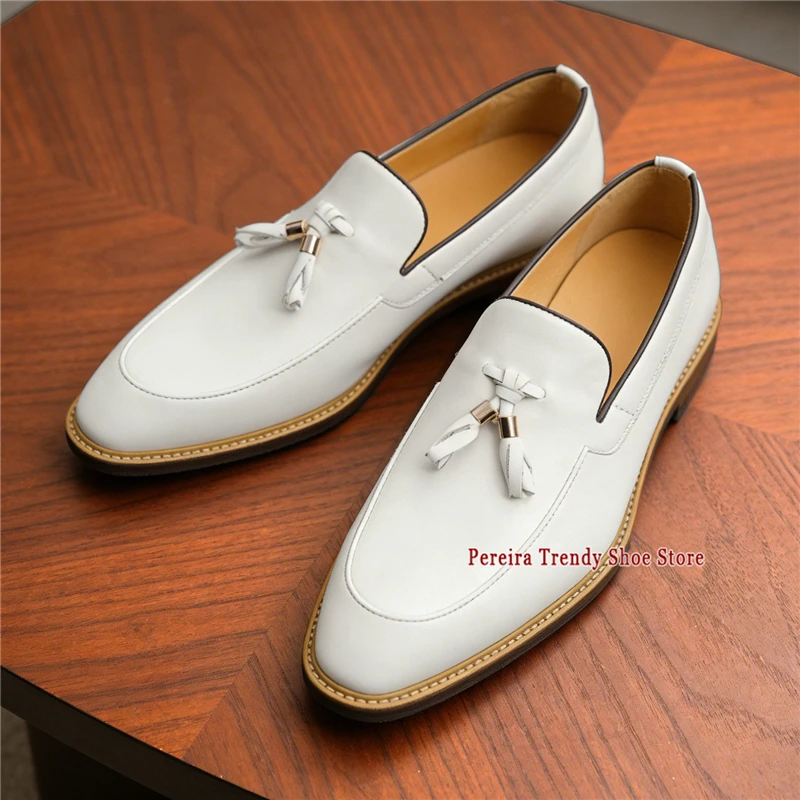 White Cowhide Men's Wedding Shoes British Style Tassel Thick Soled Loafers Trendy Comfortable Handmade Business Dress Shoes
White Cowhide Men's Wedding Shoes British Style Tassel Thick Soled Loafers Trendy Comfortable Handmade Business Dress Shoes