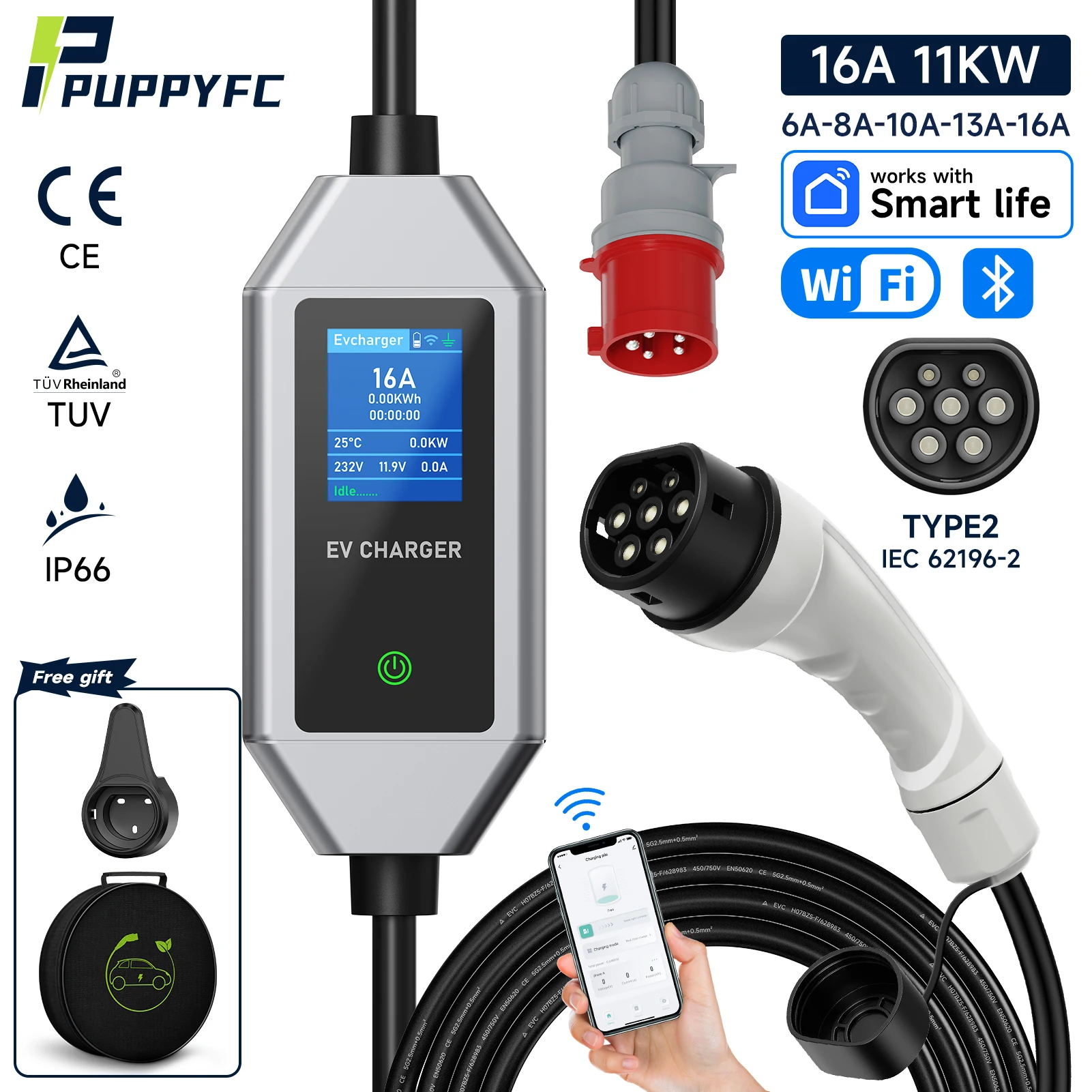 Puppyfc 16A 11KW Portable EV Charger Type2/GBT Mennekes EVSE Charging Station for Electric Vehicle PHEV Car with CEE Plug
Puppyfc 16A 11KW Portable EV Charger Type2/GBT Mennekes EVSE Charging Station for Electric Vehicle PHEV Car with CEE Plug