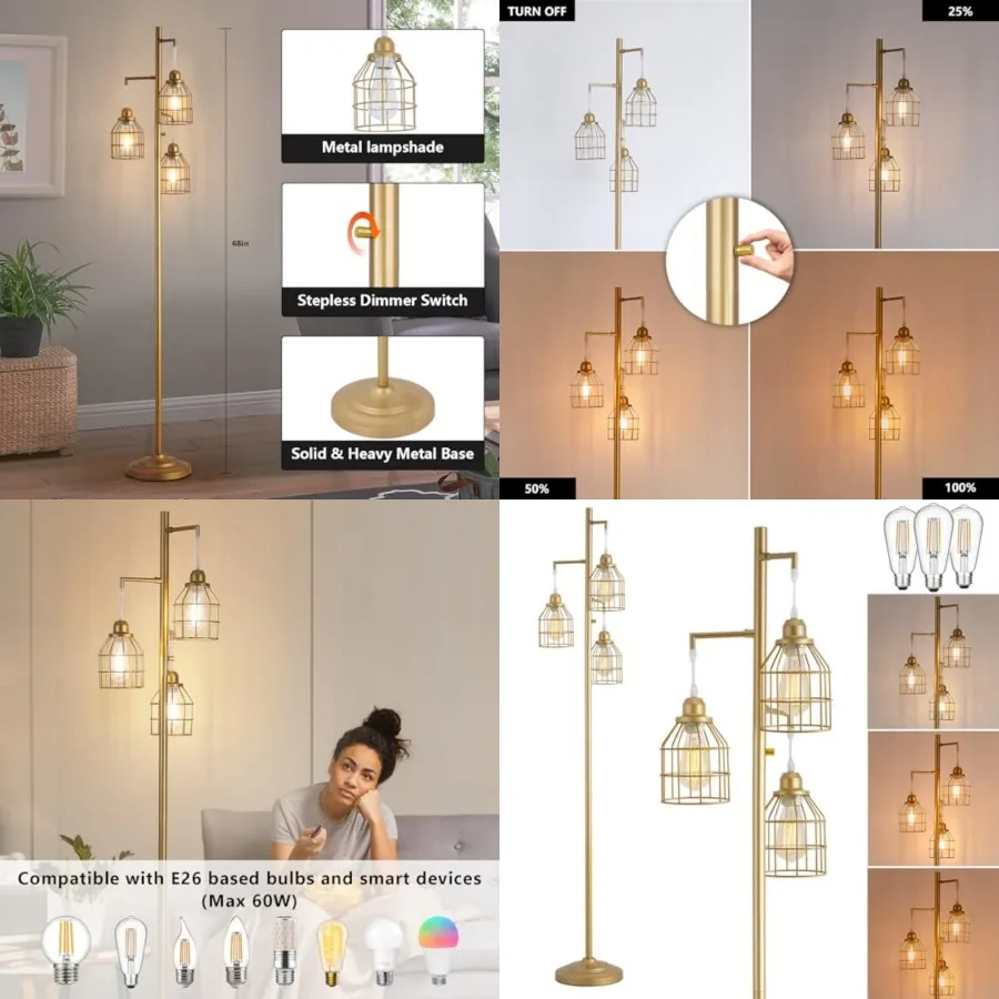 en Dimmale Floor Lamp, Industrial Farmhouse Tall Standing Lamp for Living Room, Bedroom Office, 3 Teardrop Cage Lampshade, 3 LE
en Dimmale Floor Lamp, Industrial Farmhouse Tall Standing Lamp for Living Room, Bedroom Office, 3 Teardrop Cage Lampshade, 3 LE