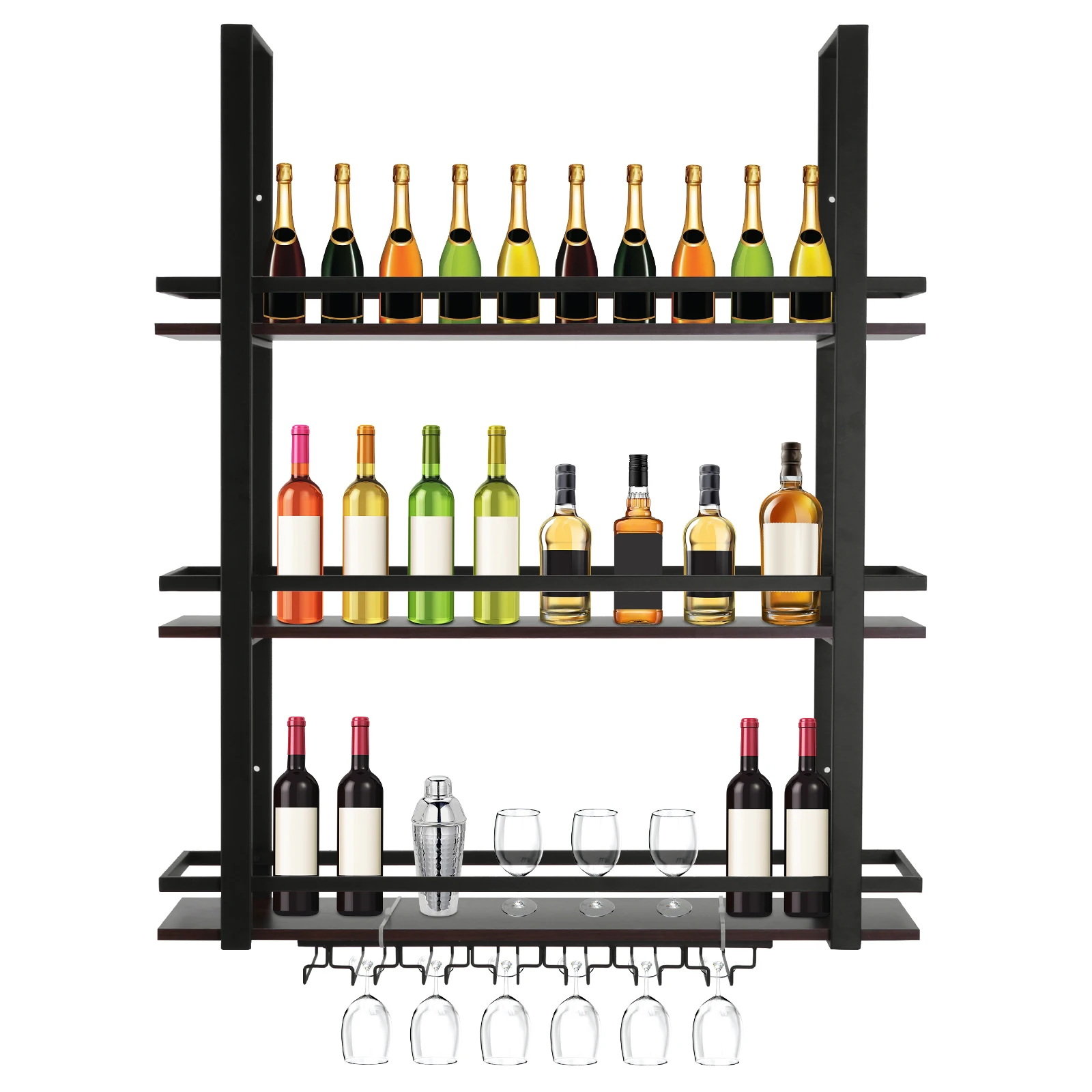 3 Tier Wall Mounted Liquor Bottles Floating Shelves Metal Hanging Wine Shelf with Glass Holder for Kitchen Dining Room Home
3 Tier Wall Mounted Liquor Bottles Floating Shelves Metal Hanging Wine Shelf with Glass Holder for Kitchen Dining Room Home