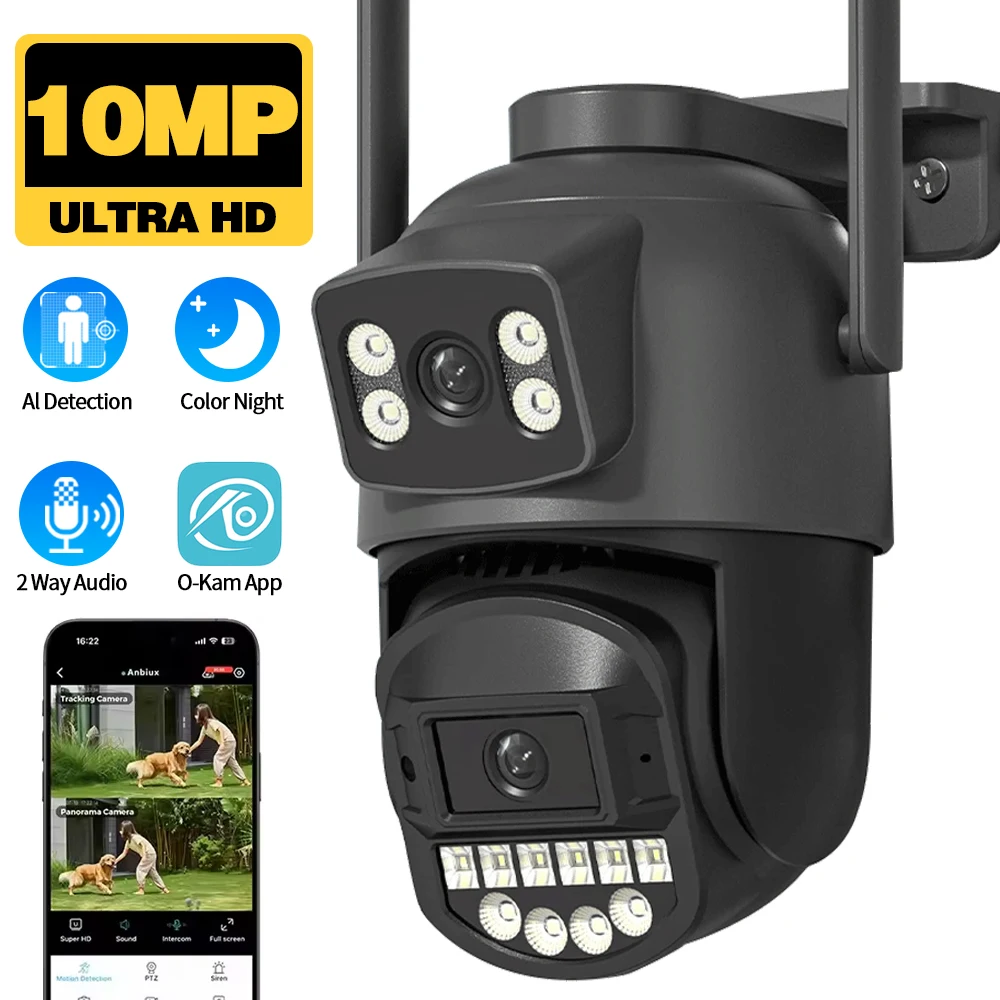 5GHz WiFi 10MP PTZ Security Camera Dual-lens AutomaticTracking And Two-way Audio Outdoor Waterproof CCTV Wireless IP Night visio
5GHz WiFi 10MP PTZ Security Camera Dual-lens AutomaticTracking And Two-way Audio Outdoor Waterproof CCTV Wireless IP Night visio