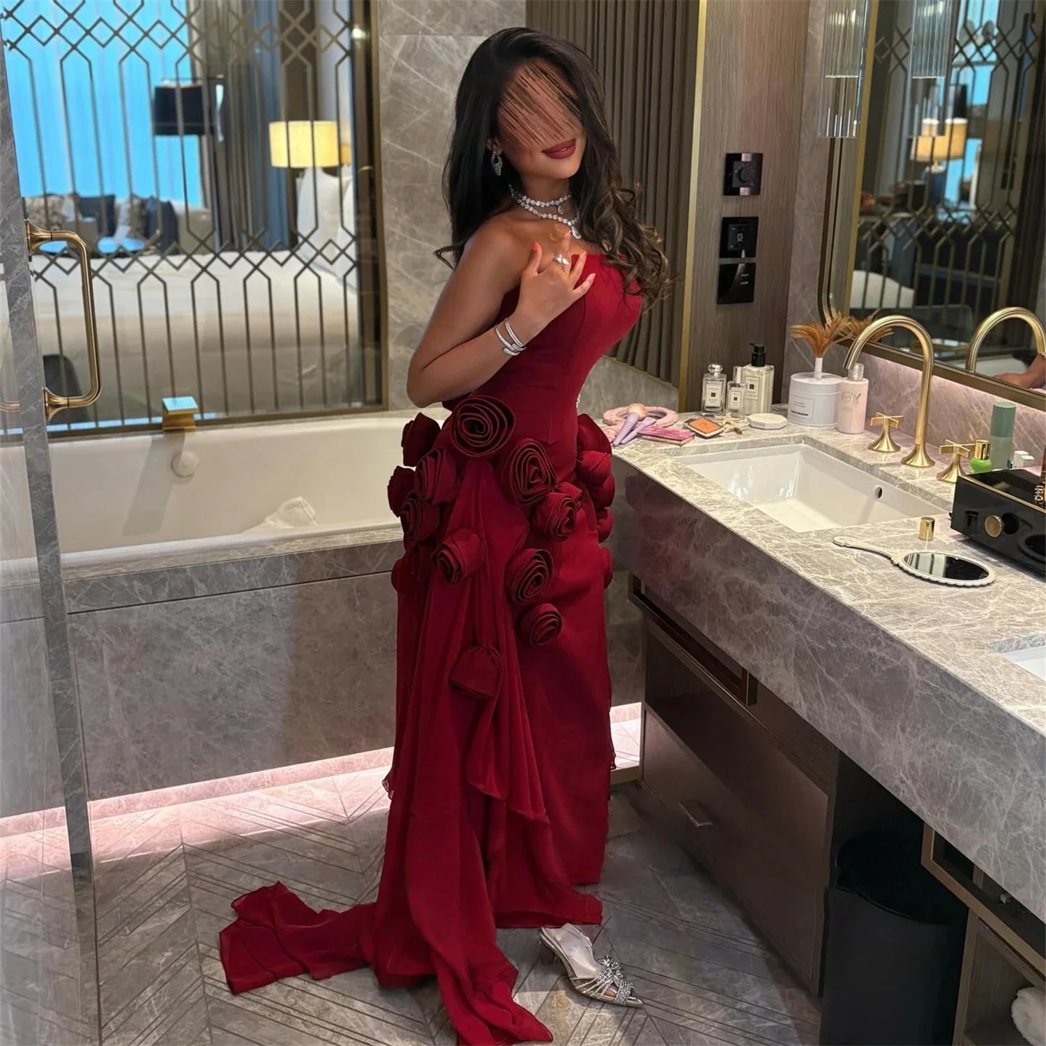 Burgundy Floral Formal Long Bespoke Occasion Gown Evening Dresses Prom Pastrol Unisex Jersey Retro Dubai Saudi Arabic Customized 
Burgundy Floral Formal Long Bespoke Occasion Gown Evening Dresses Prom Pastrol Unisex Jersey Retro Dubai Saudi Arabic Customized