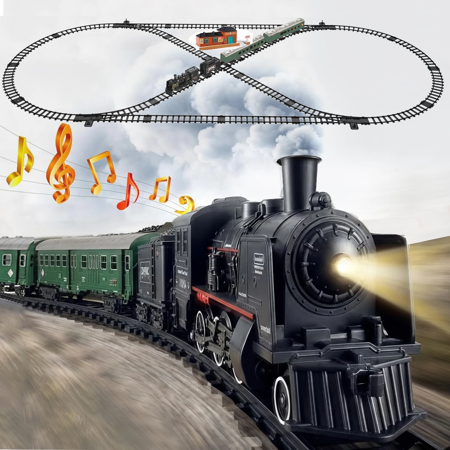 Classical Electric Railway Train Set Battery Operated Steam Locomotive with Smoke Water Addition Lights & Sounds Simulation Toy
Classical Electric Railway Train Set Battery Operated Steam Locomotive with Smoke Water Addition Lights & Sounds Simulation Toy