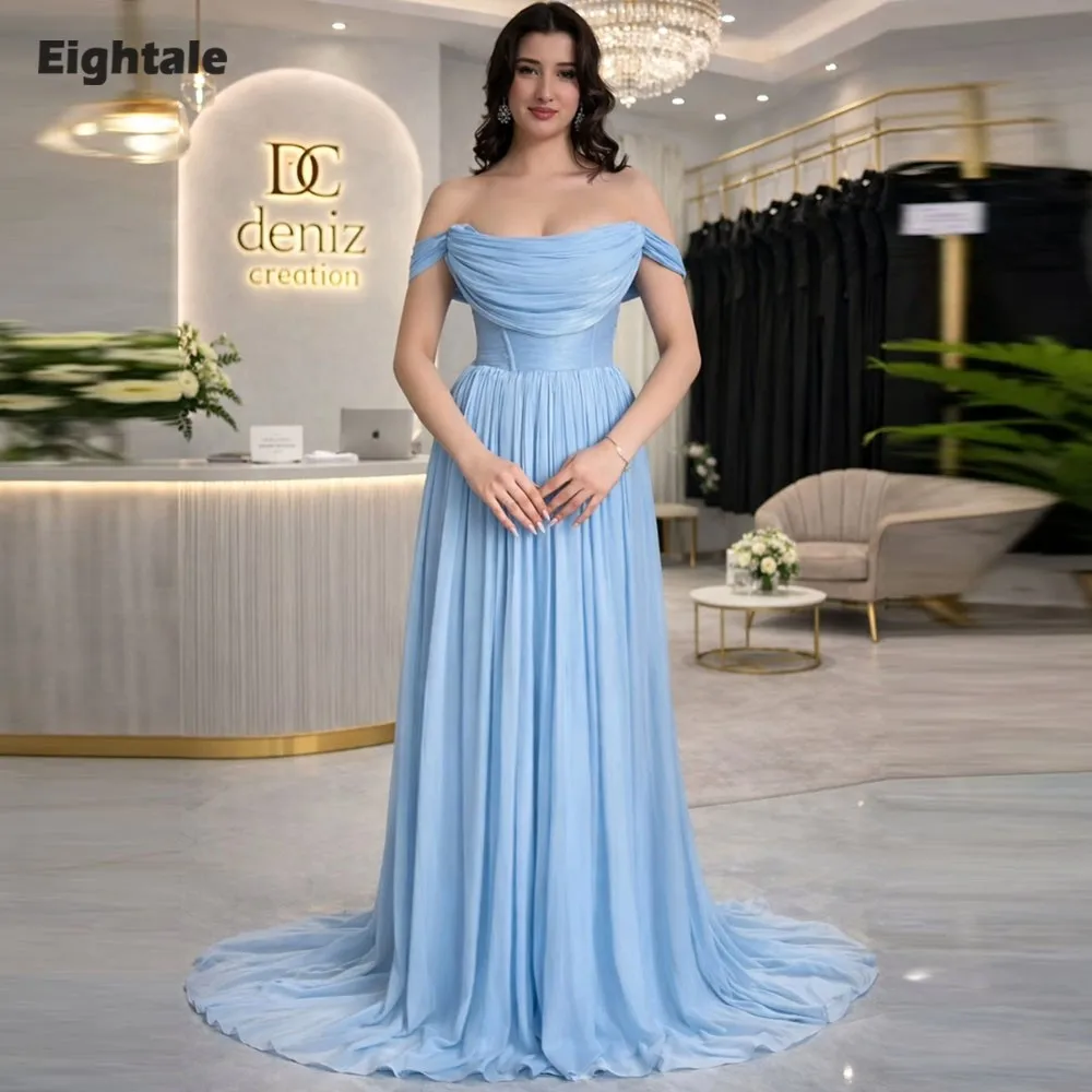 Eightale Arabic Evening Dress off the Shoulder Crepe Customized Light Blue Floor Length A-Line Pleats Prom Wedding Party Gown
Eightale Arabic Evening Dress off the Shoulder Crepe Customized Light Blue Floor Length A-Line Pleats Prom Wedding Party Gown