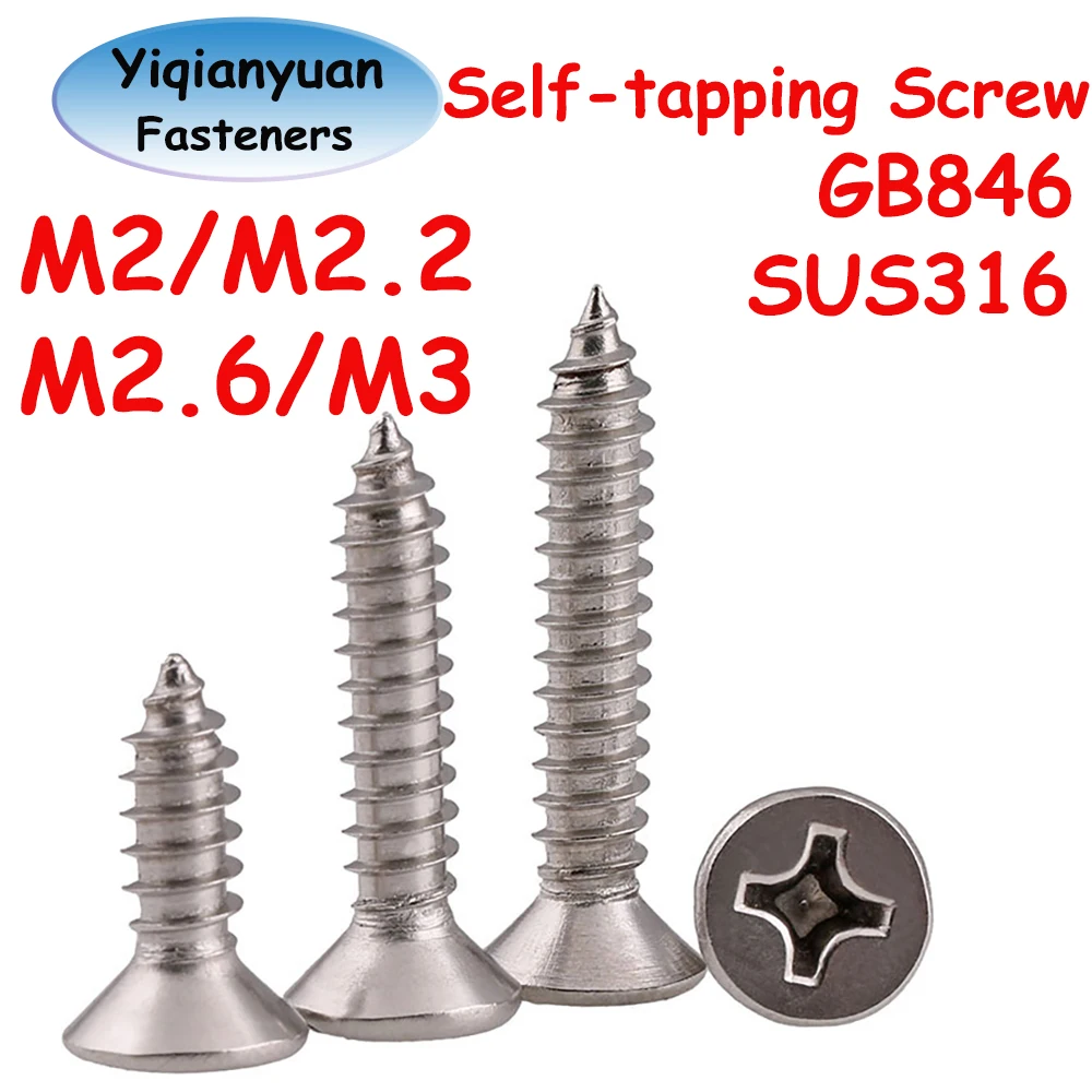 Yiqianyuan M2 M2.2 M2.6 M3 GB846 SUS316 Саморезы с крестообразным шлицем и потайной головкой из нержавеющей стали Винт по дереву
Yiqianyuan M2 M2.2 M2.6 M3 GB846 SUS316 Саморезы с крестообразным шлицем и потайной головкой из нержавеющей стали Винт по дереву