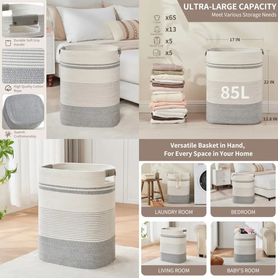 Laundry Basket with Handles - Blanket Basket Hampers for Bedroom Aesthetic, Laundry Hamper Blanket Storage for Living Room, Clo
Laundry Basket with Handles - Blanket Basket Hampers for Bedroom Aesthetic, Laundry Hamper Blanket Storage for Living Room, Clo
