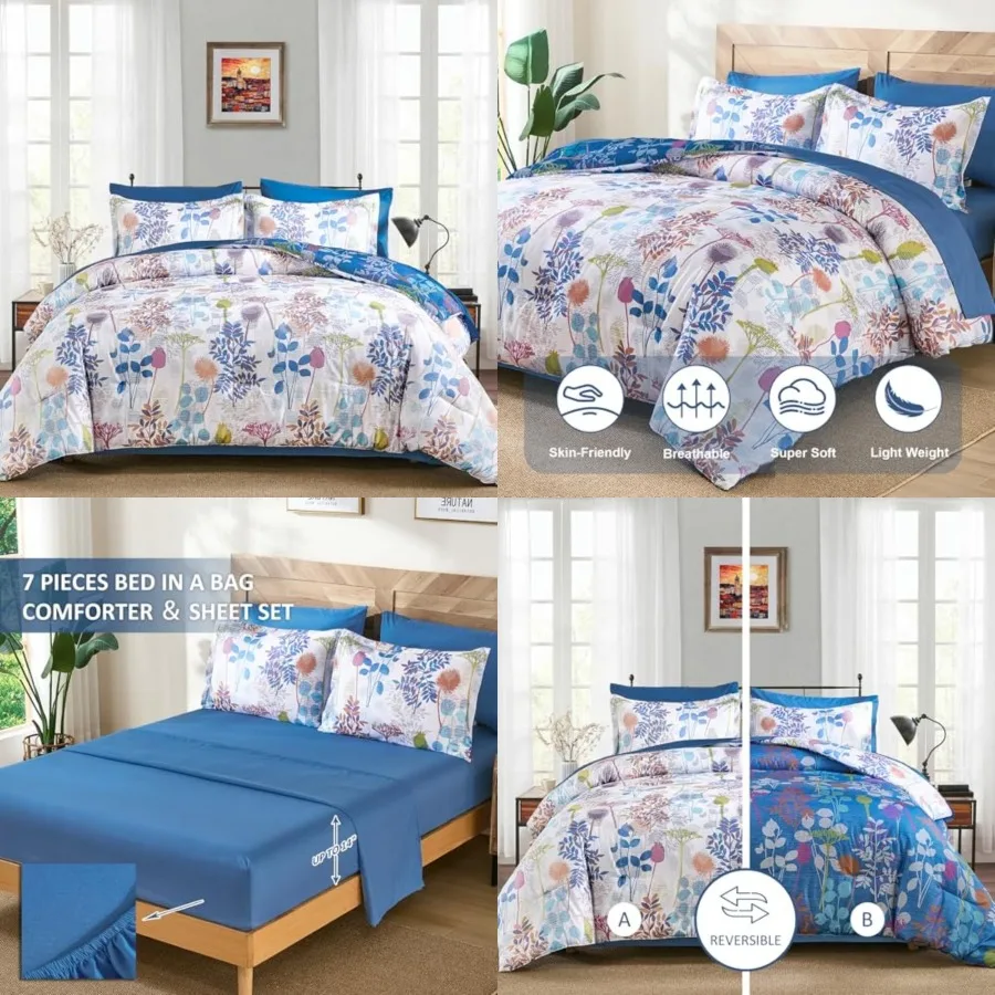 7Pieces Size Comforter Set, Botanical Bed in a Bag Complete Set with Sheet Pillowcase for Bedroom All Season
7Pieces Size Comforter Set, Botanical Bed in a Bag Complete Set with Sheet Pillowcase for Bedroom All Season