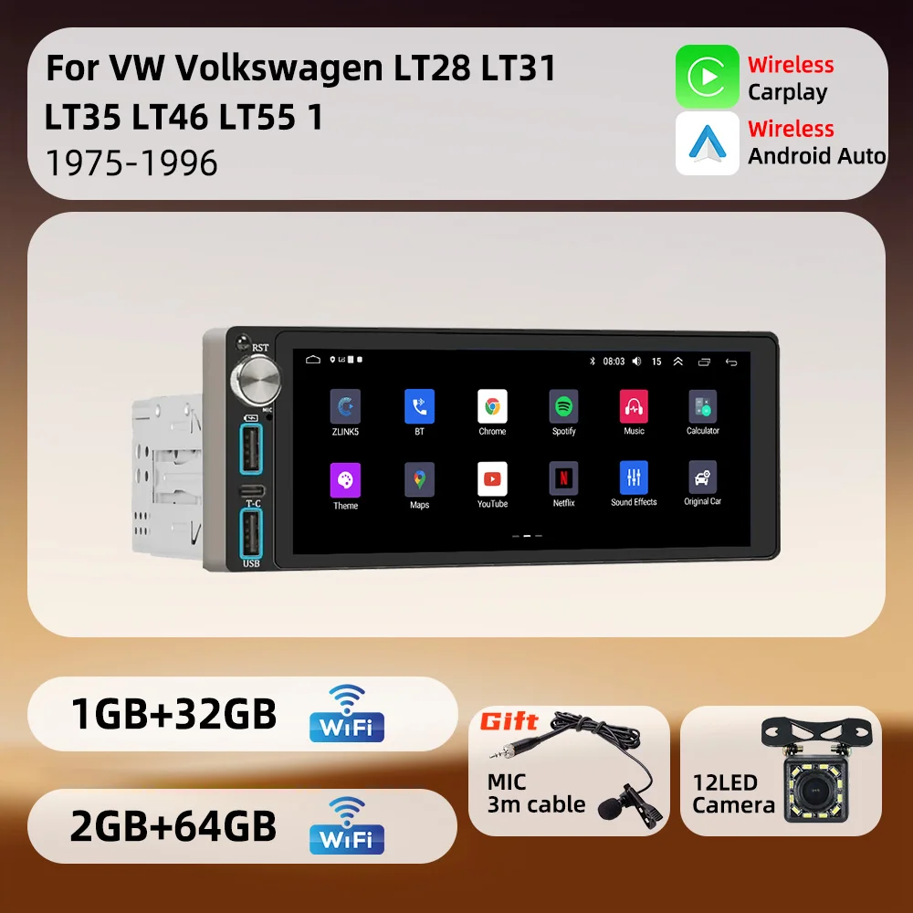 Автомагнитола 1DIN Android с CarPlay для VW Volkswagen LT28 LT31 LT35 LT46 LT55 1975-1996, 6.86-дюймовый экран, стерео-головное устройство
Автомагнитола 1DIN Android с CarPlay для VW Volkswagen LT28 LT31 LT35 LT46 LT55 1975-1996, 6.86-дюймовый экран, стерео-головное устройство