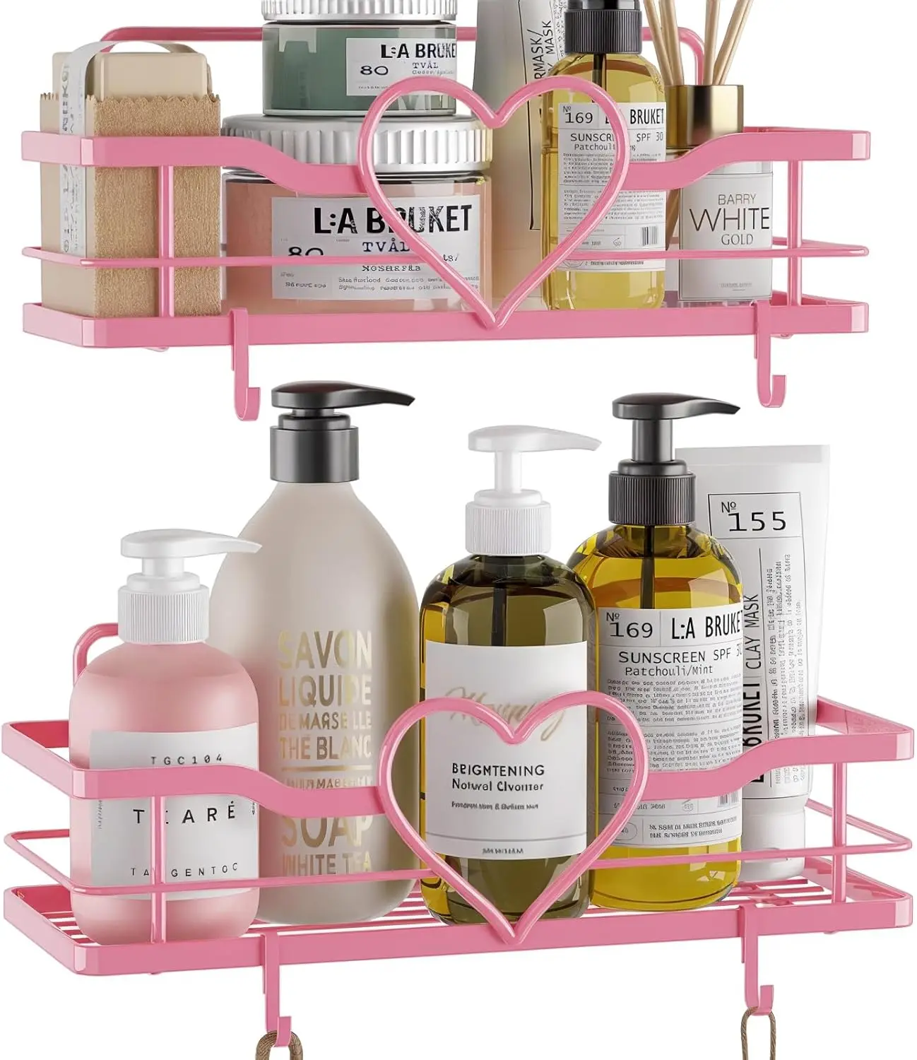 Pink Shower Caddy with 4 Removable Hooks, 2-Pack Heart Shelves, No-Drill Adhesive Organizer for Bathroom and Kitchen
Pink Shower Caddy with 4 Removable Hooks, 2-Pack Heart Shelves, No-Drill Adhesive Organizer for Bathroom and Kitchen