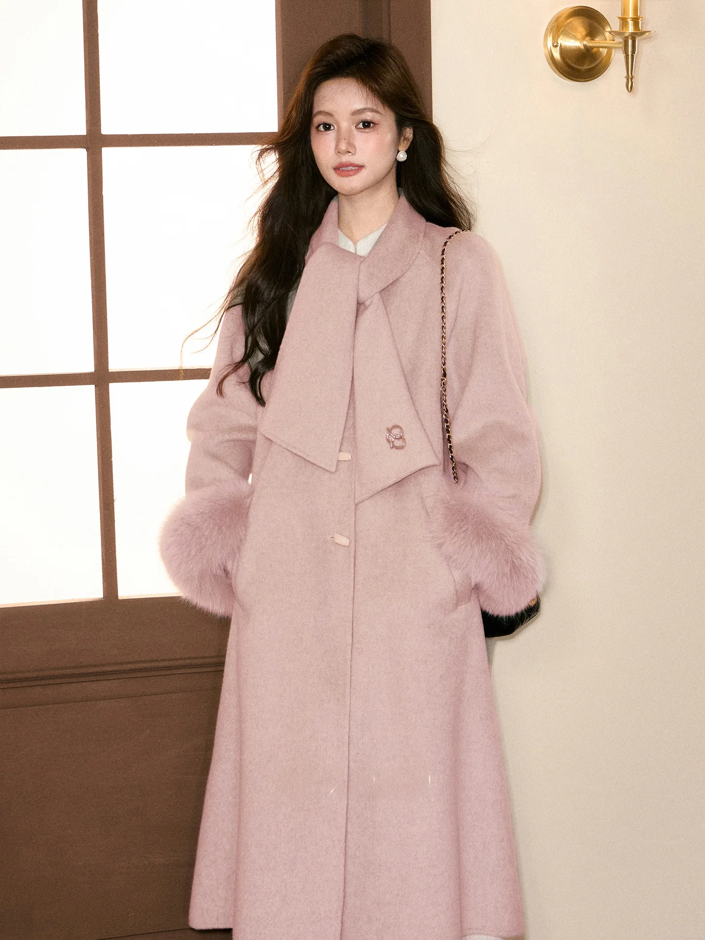 Thiened Double-sided Woolen Coat for Women Long Sle Pink Color South Deer Brand Sweet Sle Loose Fit Winter Faion
Thiened Double-sided Woolen Coat for Women Long Sle Pink Color South Deer Brand Sweet Sle Loose Fit Winter Faion