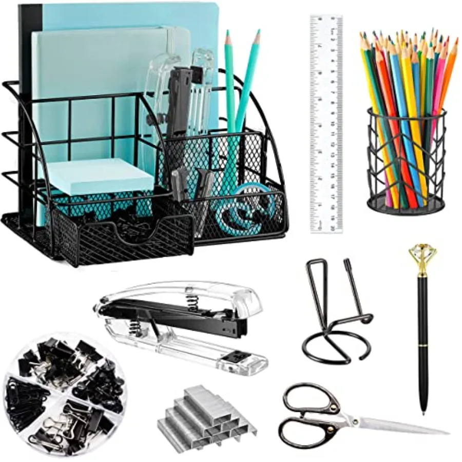 Black Desk Organizers and Accessories Office Supplies Set Stapler Pen Holder Phone Holder Scissors Pen Ruler 30 Paper Clips 22
Black Desk Organizers and Accessories Office Supplies Set Stapler Pen Holder Phone Holder Scissors Pen Ruler 30 Paper Clips 22