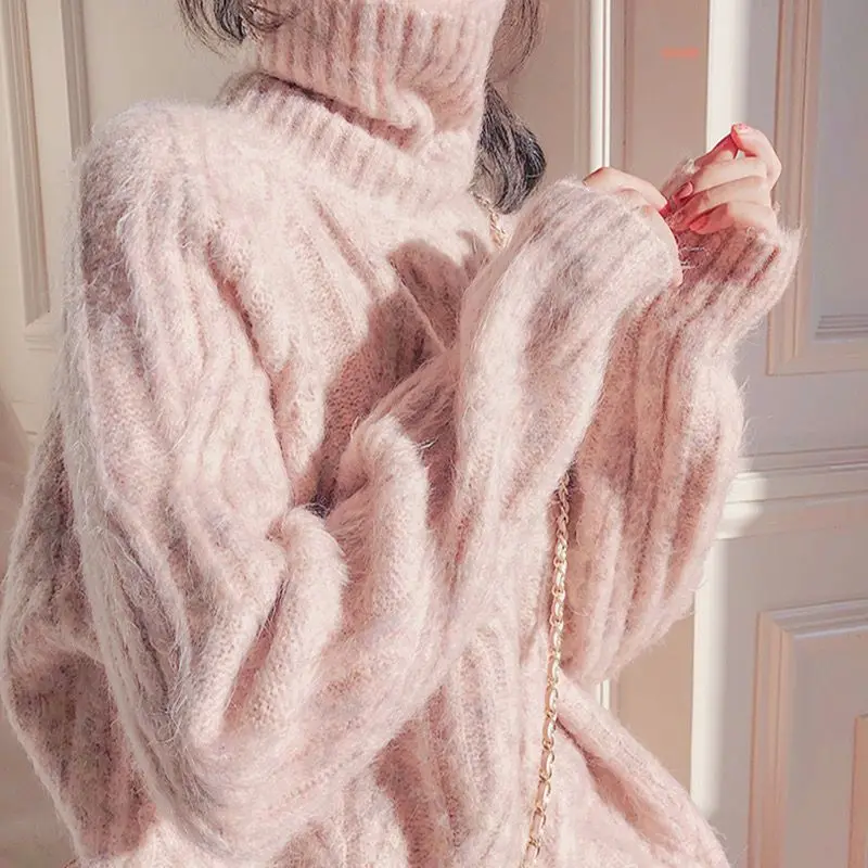 Winter Clothes Women Simple Streetwear Lazy Sweet Chic Thick Knitted Sweater Casual High Collar Long Sleeve Loose Pullover Tops
Winter Clothes Women Simple Streetwear Lazy Sweet Chic Thick Knitted Sweater Casual High Collar Long Sleeve Loose Pullover Tops
