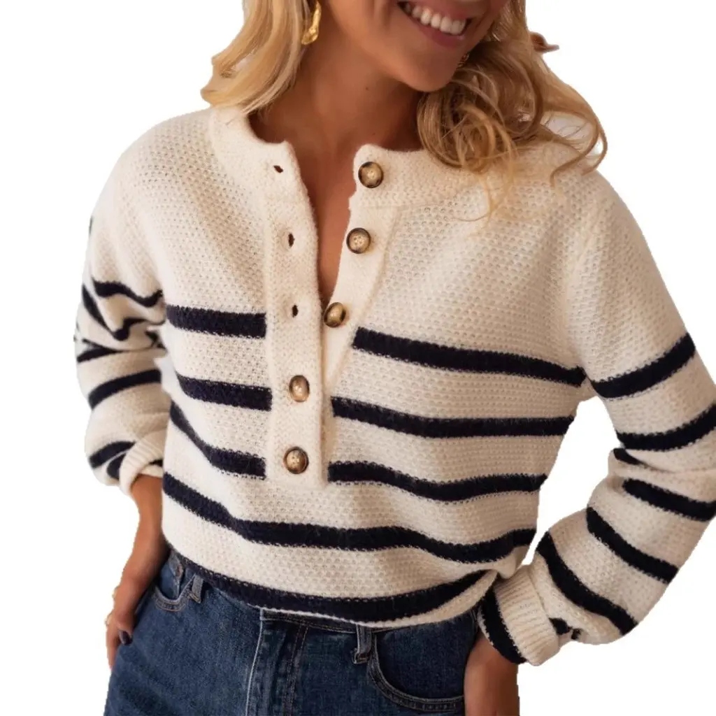 Women's Fashion Button Cardigan Sweater Autumn Winter Knitwear Striped Pullover Top Trendy Casual Outerwear
Women's Fashion Button Cardigan Sweater Autumn Winter Knitwear Striped Pullover Top Trendy Casual Outerwear