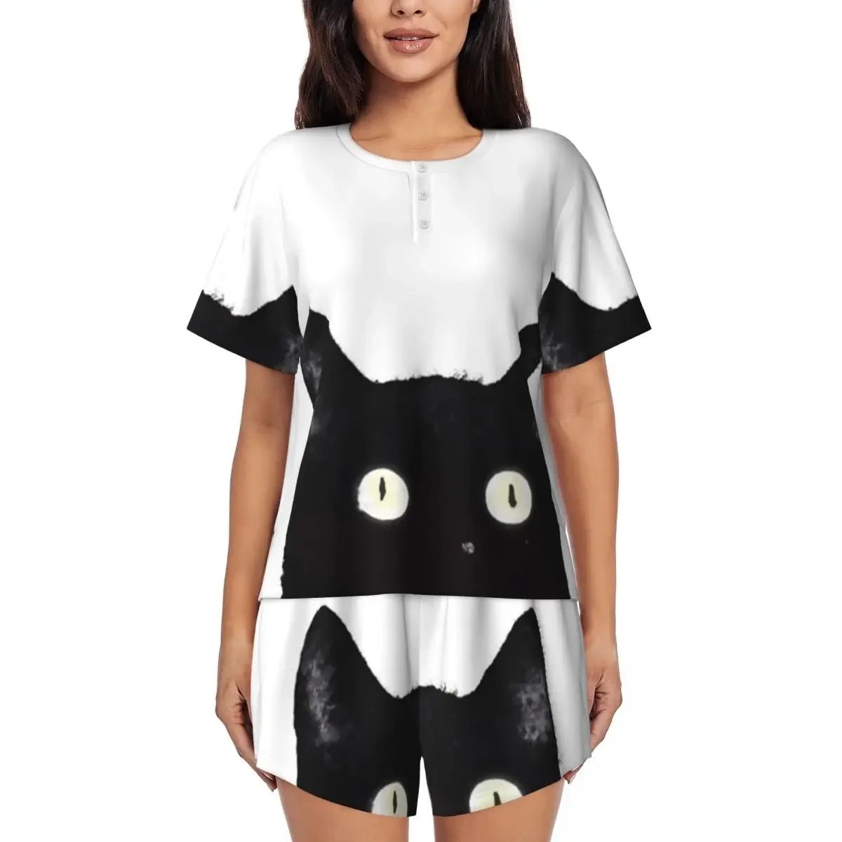 Black Cat Peeking Up Round Neck Short Sleeves Nightdress for Sleeping Sleepshirts Women Loose Pajama Set Short Pants
Black Cat Peeking Up Round Neck Short Sleeves Nightdress for Sleeping Sleepshirts Women Loose Pajama Set Short Pants