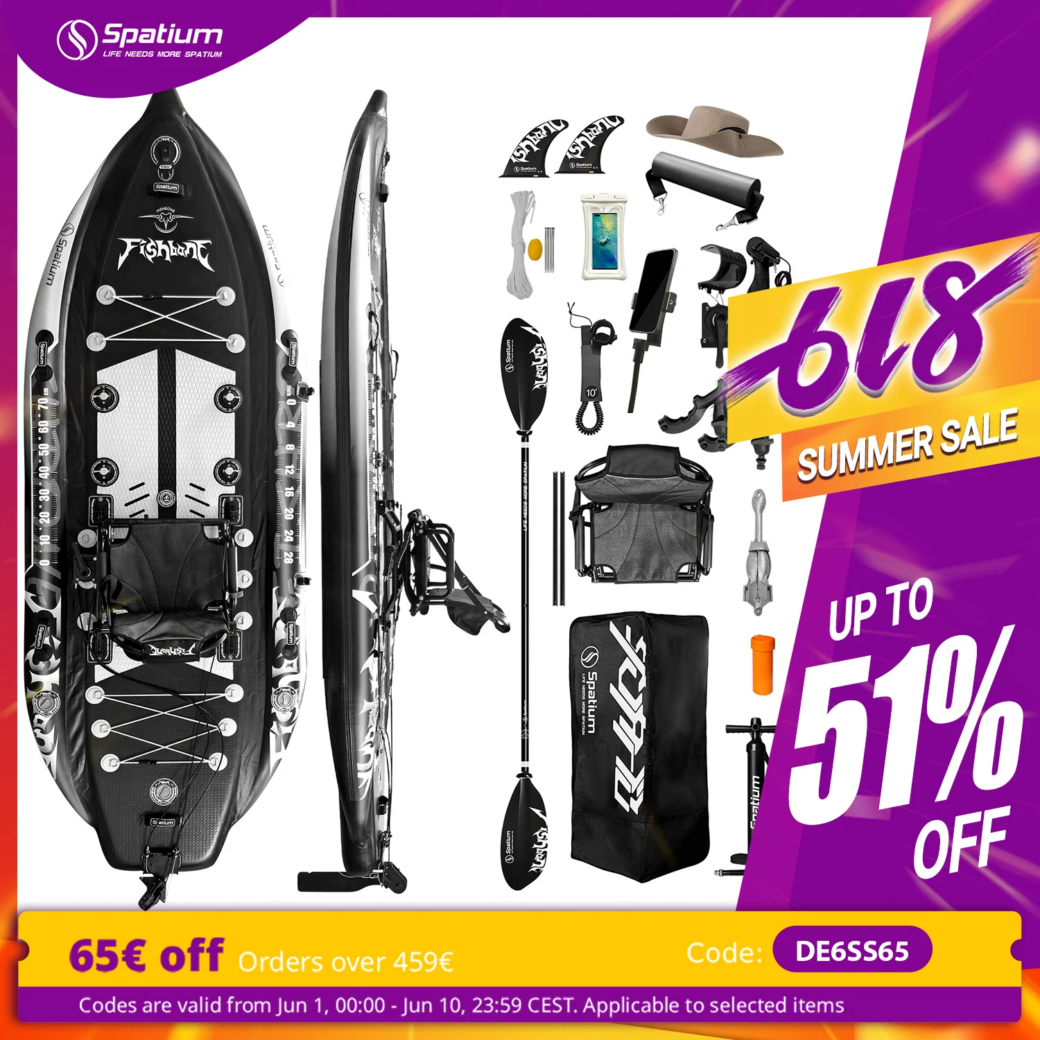 Spatium Fishing Kayak Fishing Paddle Board SUP Inflatable Stand Up Paddle Board 11'*48"*6", Fishing Boat with Swivel Seat
Spatium Fishing Kayak Fishing Paddle Board SUP Inflatable Stand Up Paddle Board 11'*48"*6", Fishing Boat with Swivel Seat