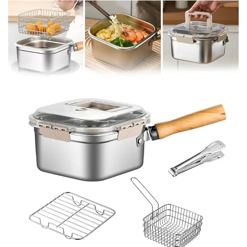 Complete 5-Pc Deep Fryer Kit, Stainless Steel Portable Cooking Pot with Basket, Ideal for Frying Chicken, Fries, Outdoor Cooking
Complete 5-Pc Deep Fryer Kit, Stainless Steel Portable Cooking Pot with Basket, Ideal for Frying Chicken, Fries, Outdoor Cooking