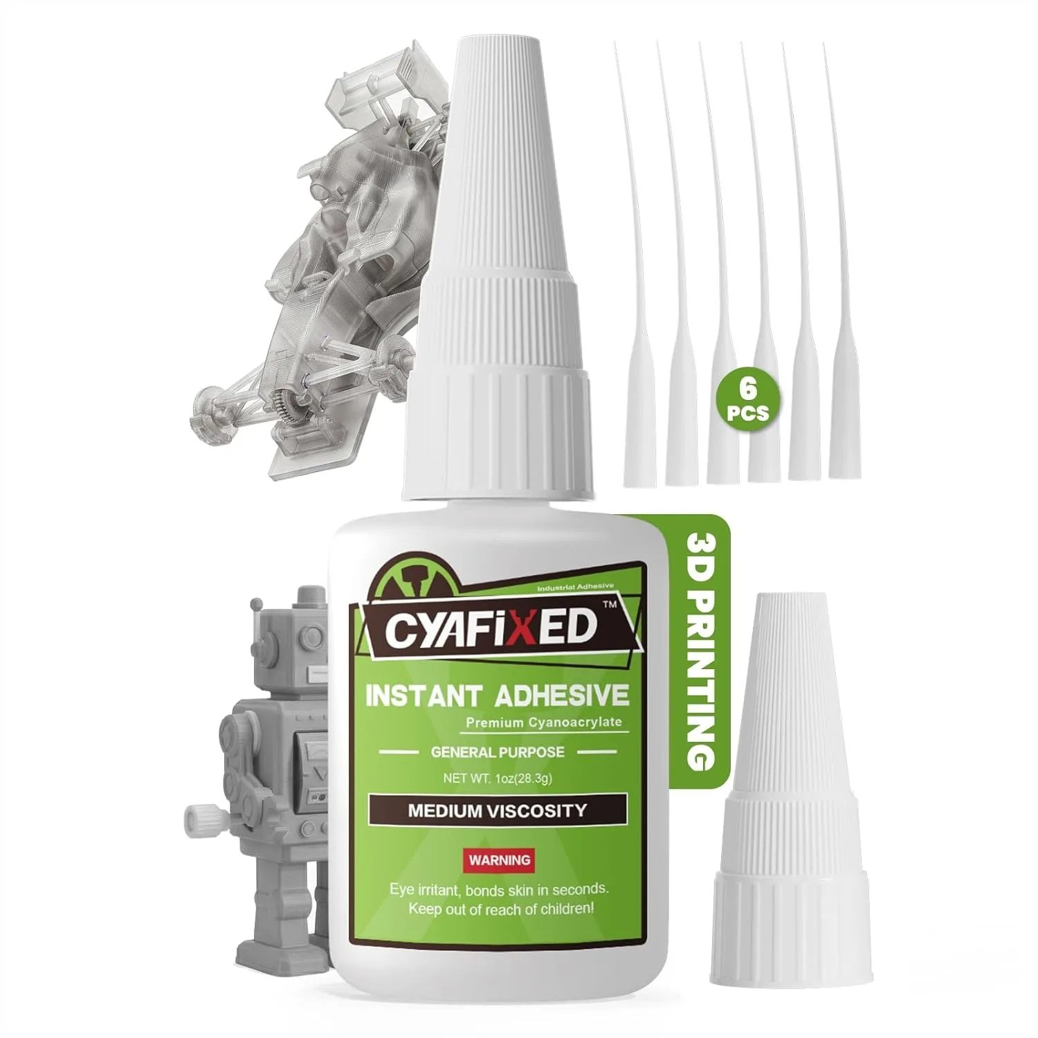 Cyanoacrylate Super Glue Clear 1oz, Fast Drying Instant Adhesive for 3D Printing, Plastic, Metal, Glass, Wood, Rubber
Cyanoacrylate Super Glue Clear 1oz, Fast Drying Instant Adhesive for 3D Printing, Plastic, Metal, Glass, Wood, Rubber