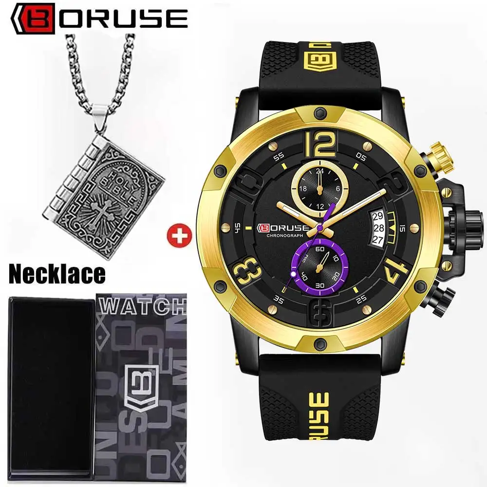 2pcs/set BORUSE Fashion Men's Chronograph Watche Male Silicone Date Necklace Quartz Wristwatch Set -The Perfect Holidaly Gifts
2pcs/set BORUSE Fashion Men's Chronograph Watche Male Silicone Date Necklace Quartz Wristwatch Set -The Perfect Holidaly Gifts