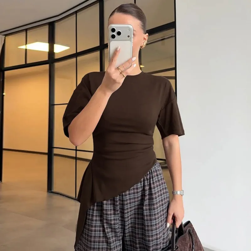 Talenza Women's Fashion T-Shirt Summer New Pleated Irregular Short Sleeve Tops Casual Office Lady Streetwear Elegant Female Top
Talenza Women's Fashion T-Shirt Summer New Pleated Irregular Short Sleeve Tops Casual Office Lady Streetwear Elegant Female Top