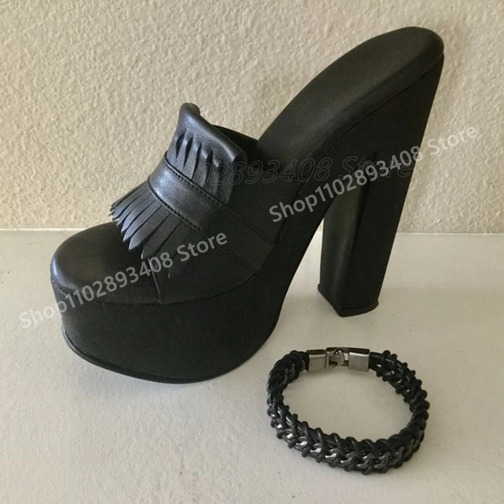 Elegant Fringe Elegant Open Toe Slippers Black Matte Leather Platform Chunky High Heel Sexy Women Shoes 2025 Hot Para Mujere
Elegant Fringe Elegant Open Toe Slippers Black Matte Leather Platform Chunky High Heel Sexy Women Shoes 2025 Hot Para Mujere
