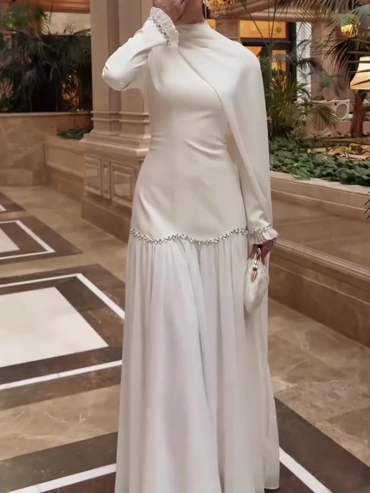 Women Elegant Diamond Splicing Evening Dress Fashion O-neck Hight Waist Solid Robe Dress Casual Bubble Sleeve Slim Long Dresses
Women Elegant Diamond Splicing Evening Dress Fashion O-neck Hight Waist Solid Robe Dress Casual Bubble Sleeve Slim Long Dresses