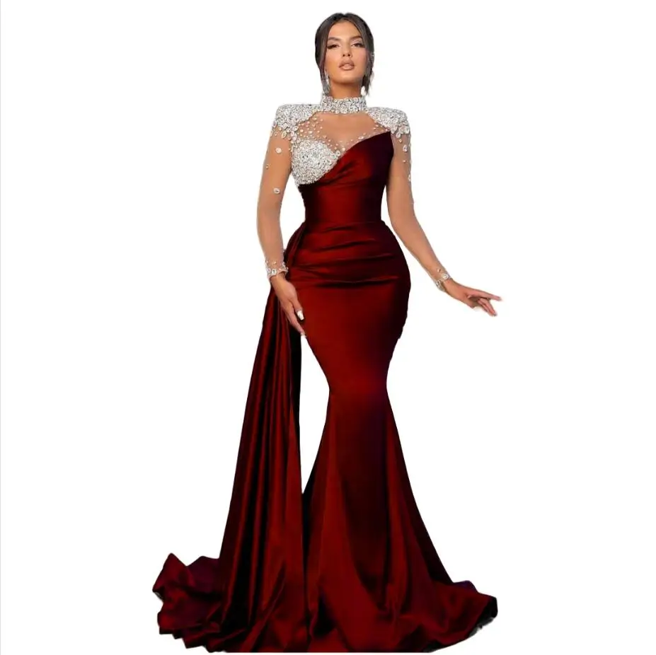Mermaid Evening Dresses Women Transparent Long Sleeves Maxi Gown Lace Crystals vestido de novia Formal Prom Dress Customized
Mermaid Evening Dresses Women Transparent Long Sleeves Maxi Gown Lace Crystals vestido de novia Formal Prom Dress Customized