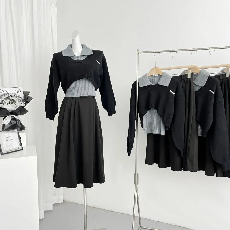 Sweet Hot Girl Preppy Style Suit Women's Autumn Black Sweater Lapel Vest High-waist A-line Skirt Three-piece Set Female Clothes
Sweet Hot Girl Preppy Style Suit Women's Autumn Black Sweater Lapel Vest High-waist A-line Skirt Three-piece Set Female Clothes