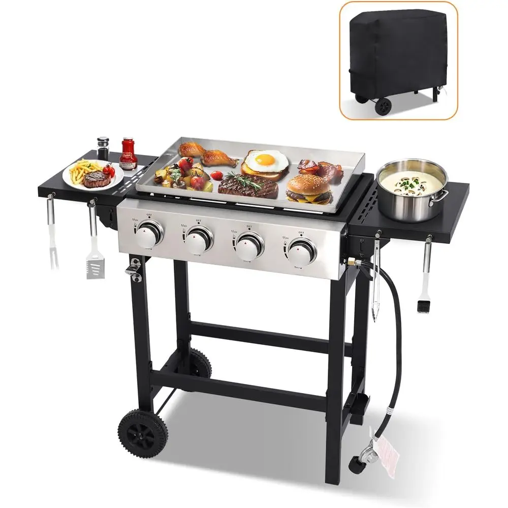 Propane Gas Griddle 4-Burner, Flat Top Grill Griddle, Outdoor Gas Stove with Foldable Side Tables, Wheels - 40,000 BTUs Output,
Propane Gas Griddle 4-Burner, Flat Top Grill Griddle, Outdoor Gas Stove with Foldable Side Tables, Wheels - 40,000 BTUs Output,