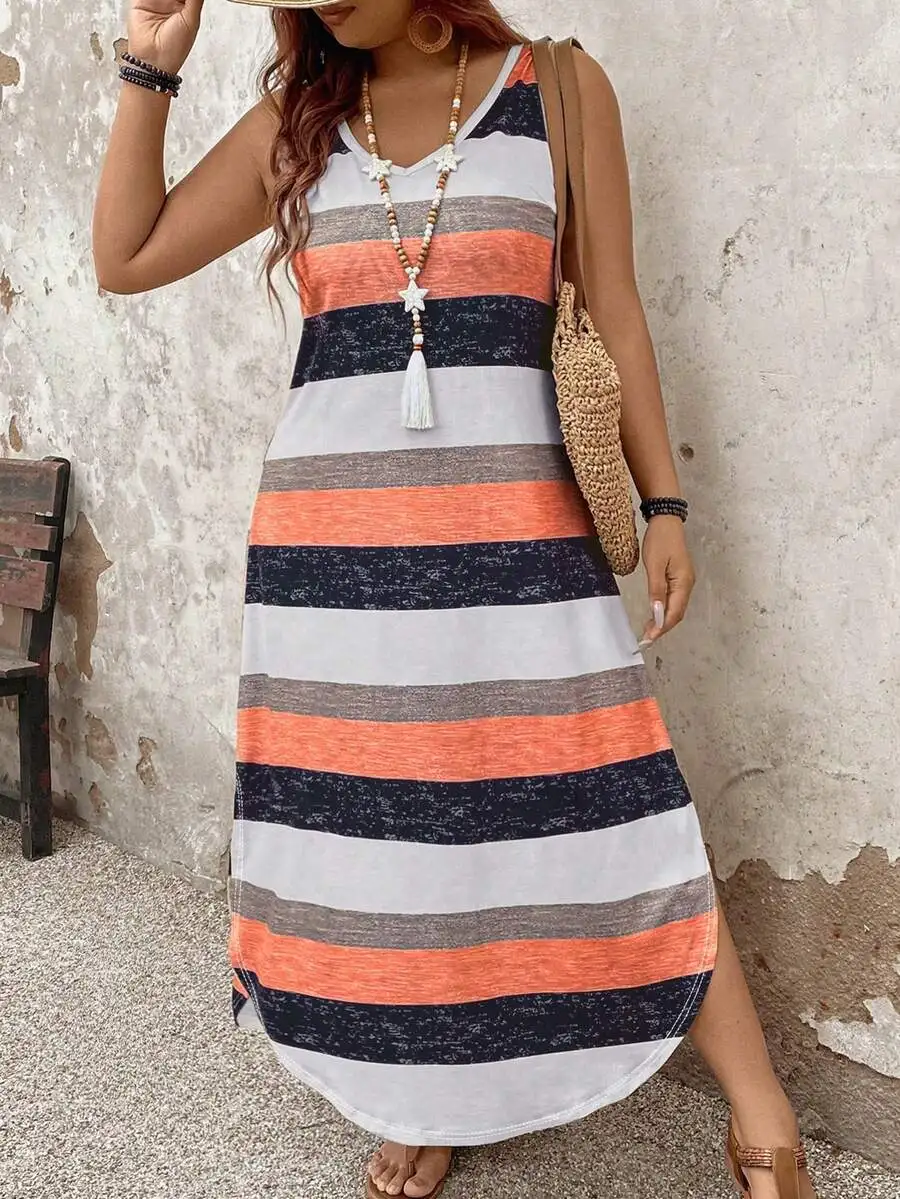 Striped Casual Sleeveless Maxi Dress For Women Loose Fit Beach Style
Striped Casual Sleeveless Maxi Dress For Women Loose Fit Beach Style