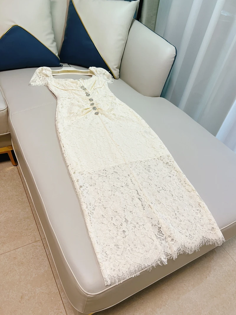 Ele White Lace Long Dr Women's High Waist Bow Tie Square Collar Slimming Tea Break Skirt A-Line Gown Summer Commute
Ele White Lace Long Dr Women's High Waist Bow Tie Square Collar Slimming Tea Break Skirt A-Line Gown Summer Commute