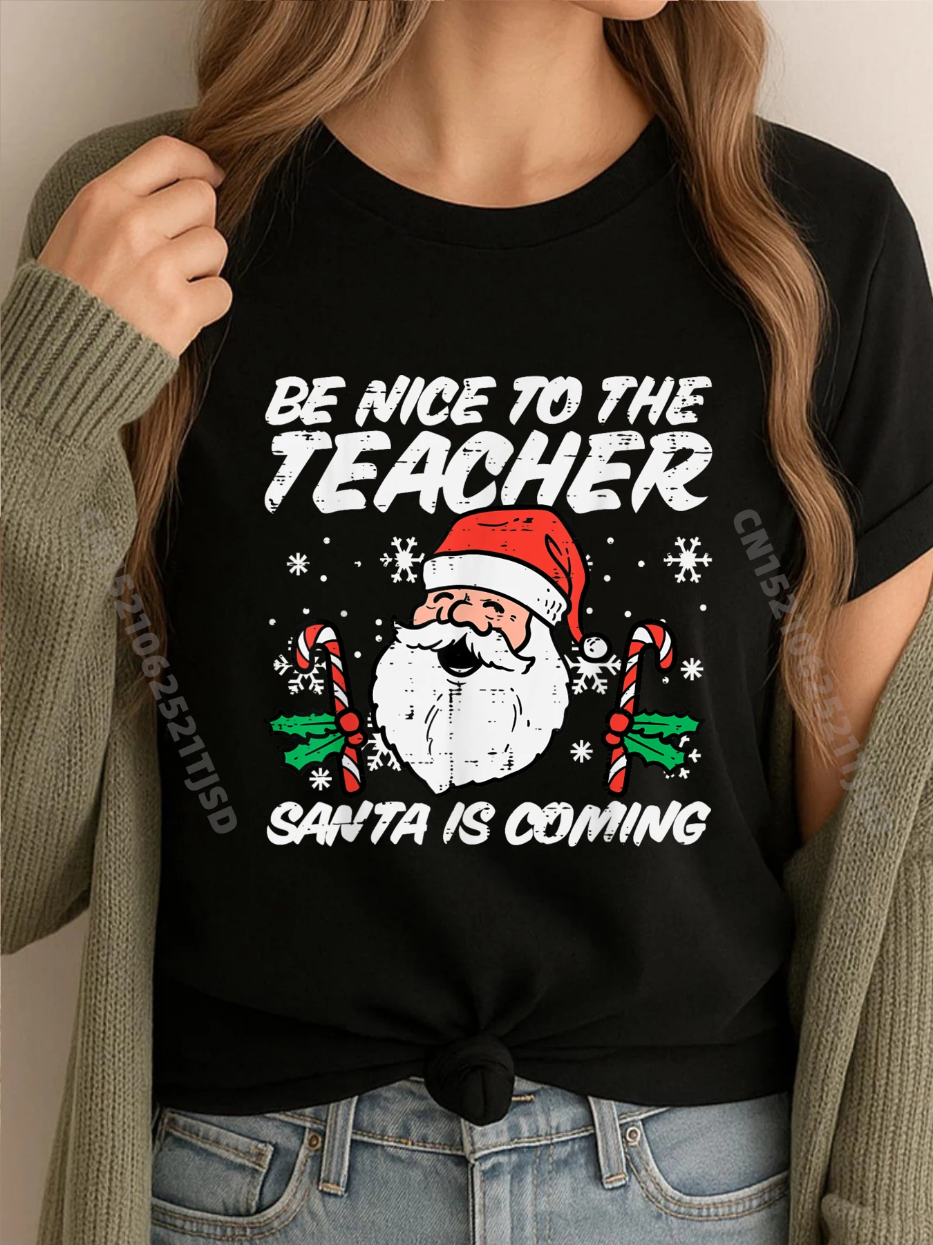 Be Nice To The Teacher Santa Is Coming Рождественские рождественские черные футболки с рисунком Camisas De Hombre 
Be Nice To The Teacher Santa Is Coming Рождественские рождественские черные футболки с рисунком Camisas De Hombre