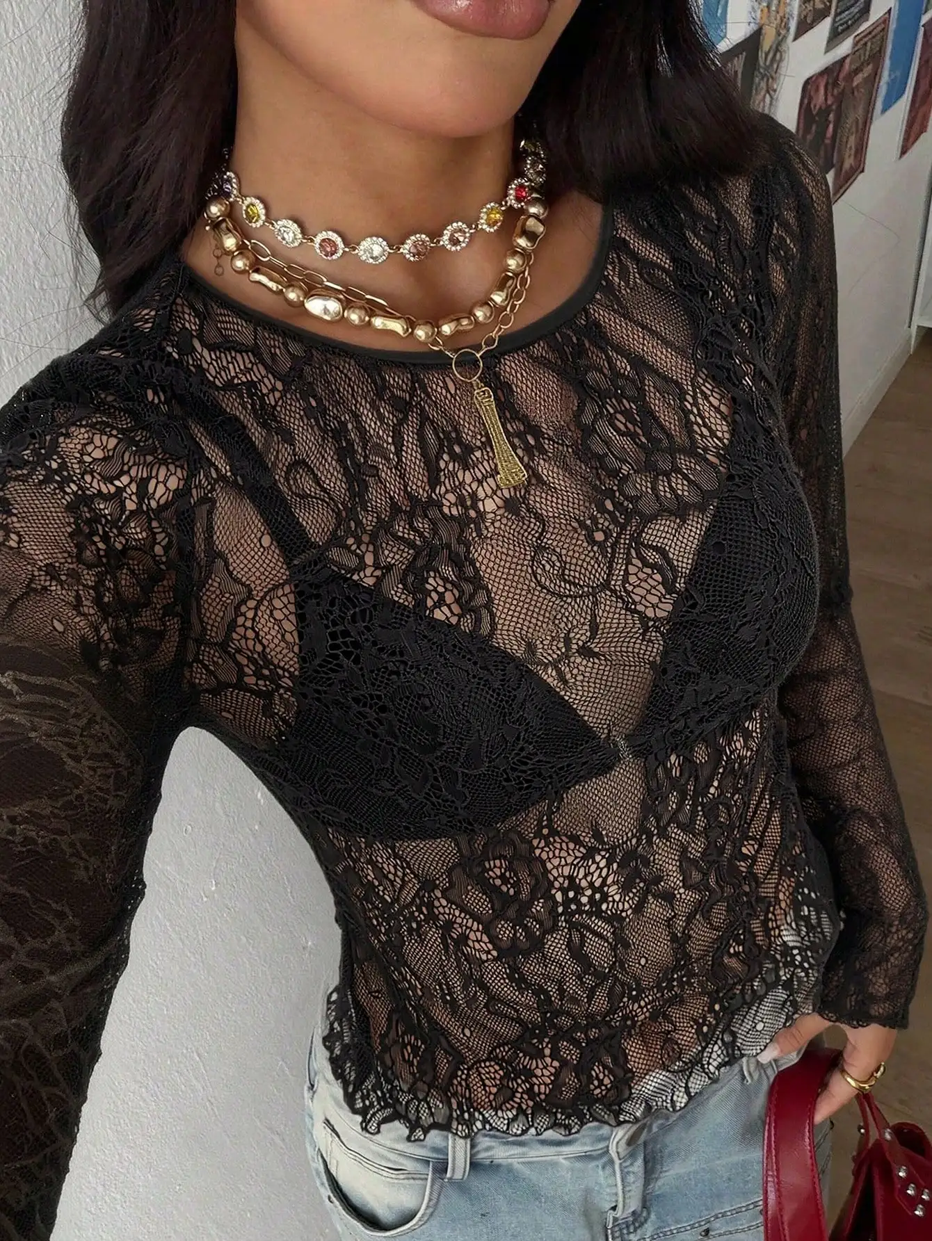 Women's Versatile Sexy Black Lace Long Sleeve Sheer Fitted Dress Blouse for Work, Casual & Evening Parties
Women's Versatile Sexy Black Lace Long Sleeve Sheer Fitted Dress Blouse for Work, Casual & Evening Parties