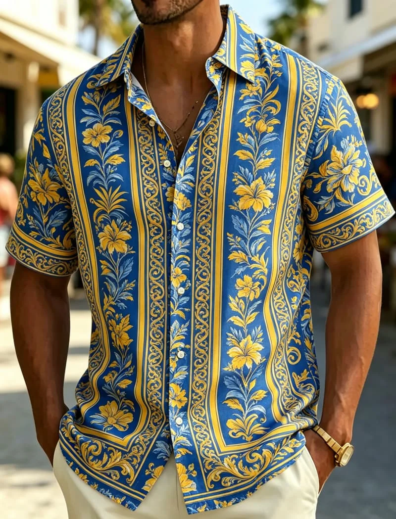 Men's Retro Striped Printed Short Sleeved shirt, Exotic Tribal style, Gorgeous And exquisite, For Summer Vacation And Daily Wear
Men's Retro Striped Printed Short Sleeved shirt, Exotic Tribal style, Gorgeous And exquisite, For Summer Vacation And Daily Wear