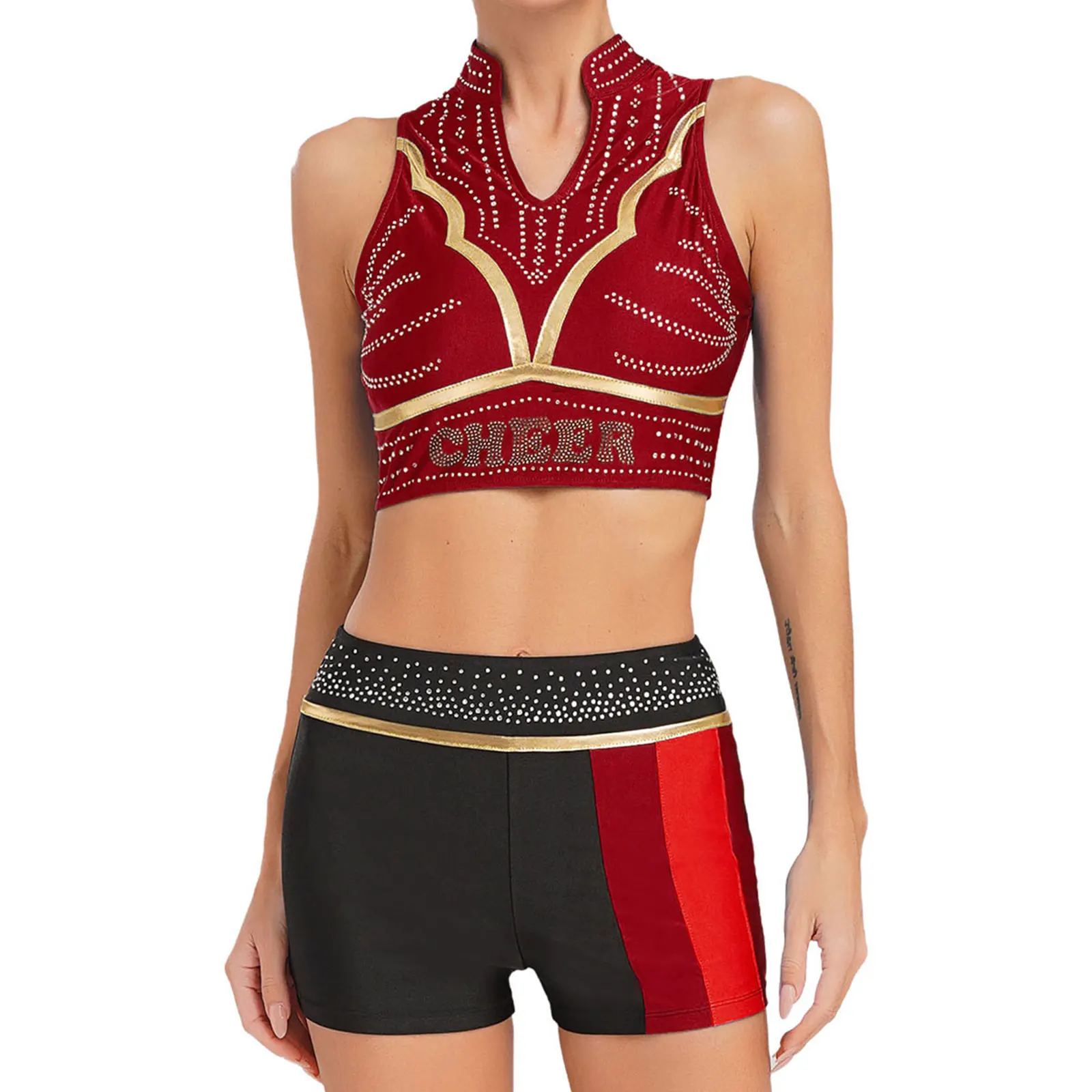 Women Yoga Gym Cheer-leading Uniform Mini Tank Tops with Patchwork Shorts Set Cheerleading Summer Gymnastics Workout Dance-wear
Women Yoga Gym Cheer-leading Uniform Mini Tank Tops with Patchwork Shorts Set Cheerleading Summer Gymnastics Workout Dance-wear