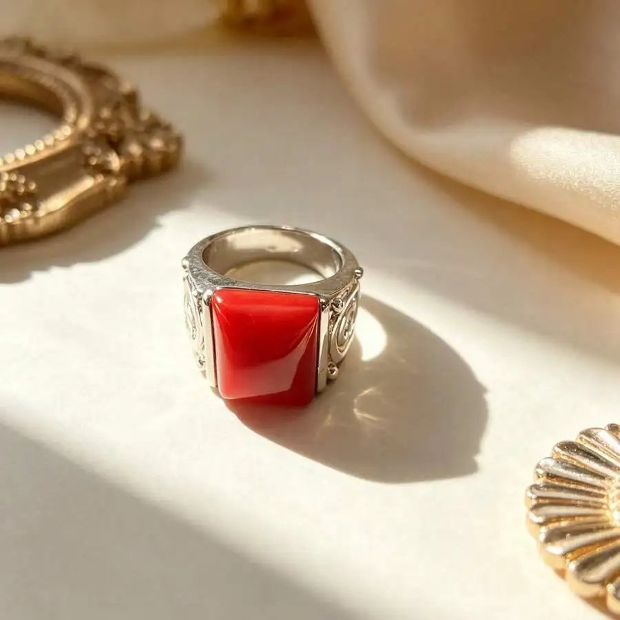 Bohemian Style Copper Ring With Red Artificial Coral Stone For Unisex Daily Wear
Bohemian Style Copper Ring With Red Artificial Coral Stone For Unisex Daily Wear
