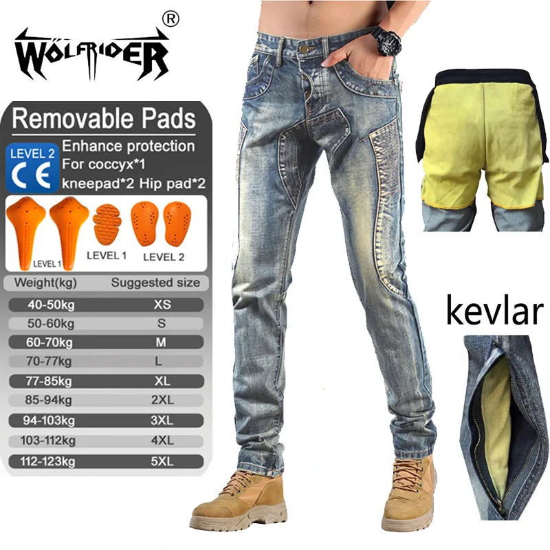 Мотоциклетные брюки Wolfrider, мужские джинсы из арамидного волокна с наколенниками для туристического мотокросса
Мотоциклетные брюки Wolfrider, мужские джинсы из арамидного волокна с наколенниками для туристического мотокросса