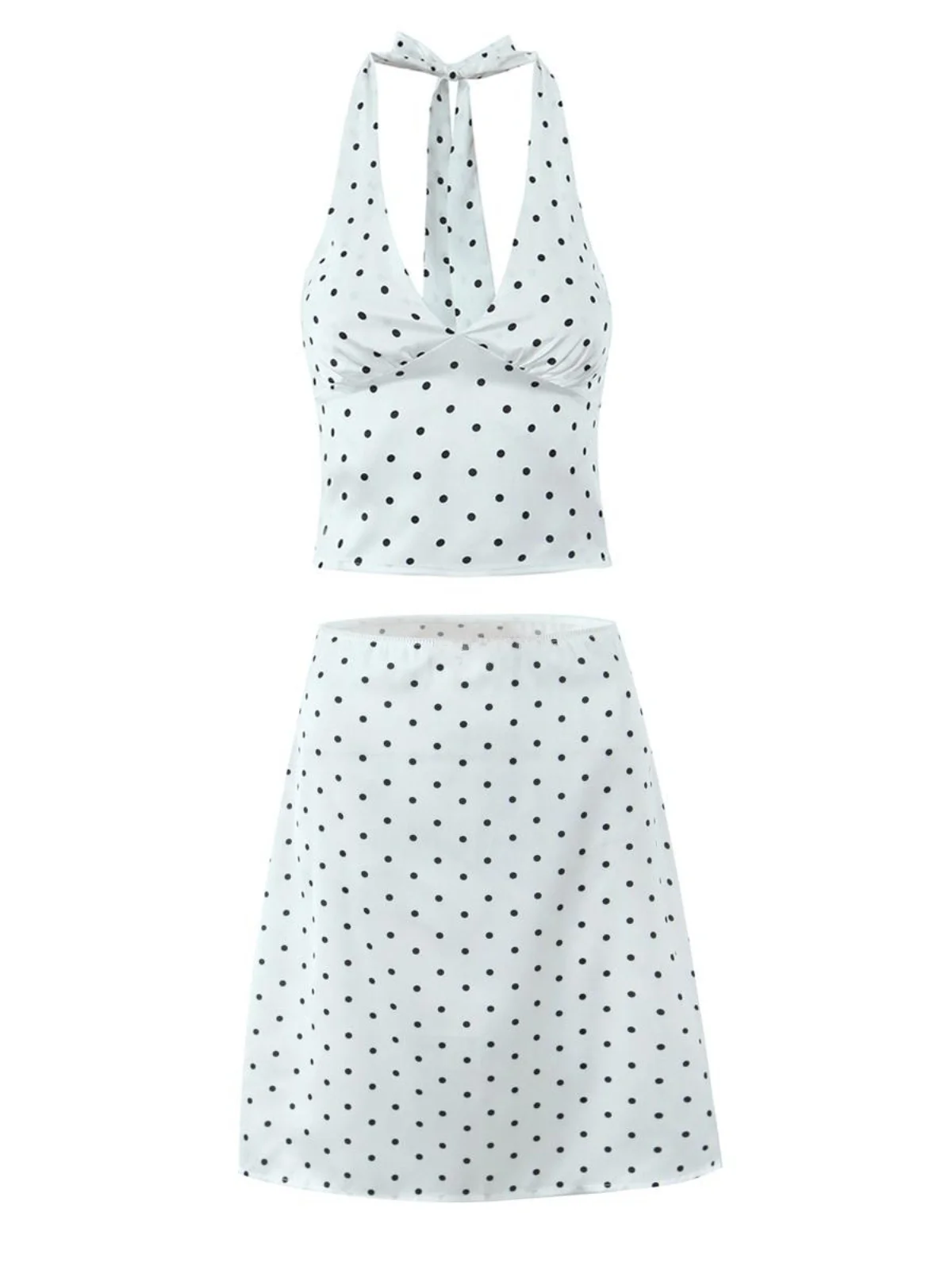 Fashionable Polka Dot Halter Neck Strap Skirt Set Women's Summer Outfit V-Neck Polyester Two-Piece Ensemble Vintage Atmosphere
Fashionable Polka Dot Halter Neck Strap Skirt Set Women's Summer Outfit V-Neck Polyester Two-Piece Ensemble Vintage Atmosphere